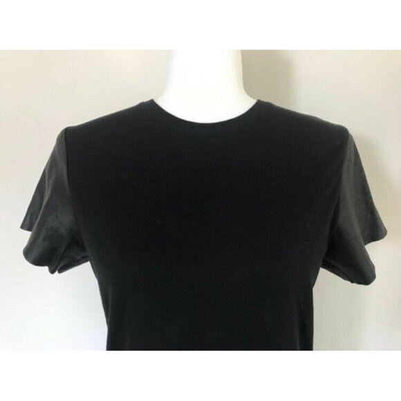 VINCE Short Lamb Skin Sleeve Top Womens Size Small Black Cotton Leather - Picture 3 of 9